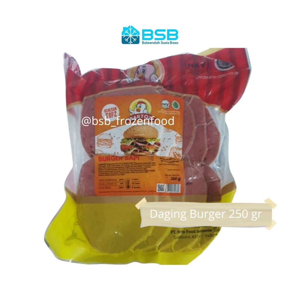 

Bartoz Beef Burger 250gr / Daging Sapi Burger / Patty 250 gram / 280 gram Frozen