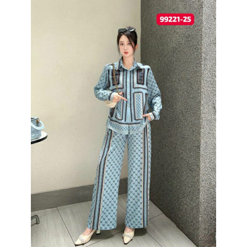 QUEENA ONE SET KEMEJA CELANA SILK WANITA BANGKOK MOTIF