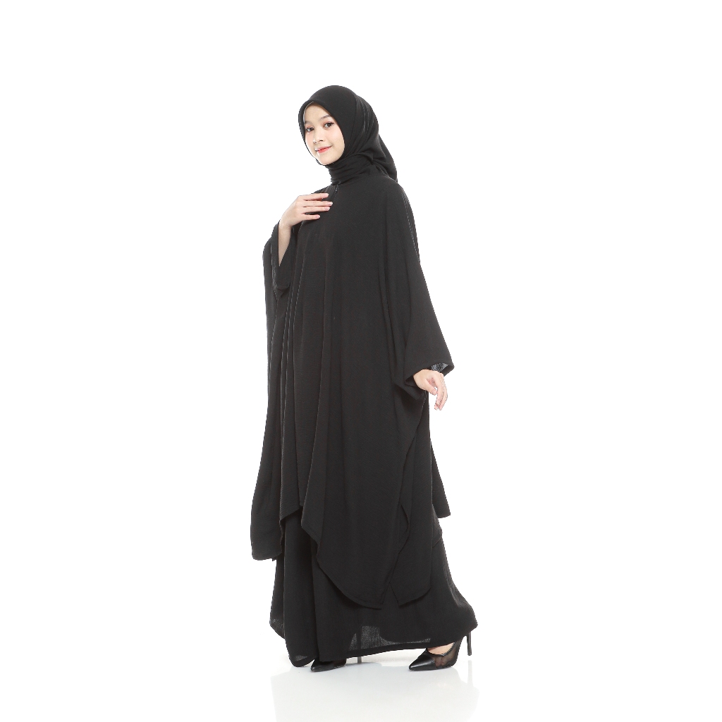 Elzein Tunik One Set Crinkle Airflow Hitam / Tunik Melayu / Tunik Rok Syar'i