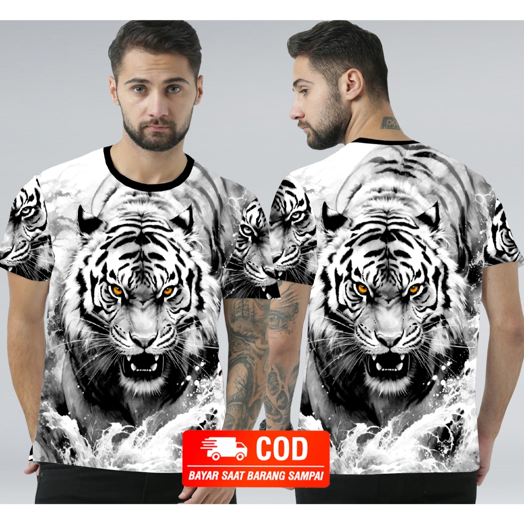 Kaos Distro Cowok Motif Macan Depan Belakang ada Sablon Untuk Pria Dewasa