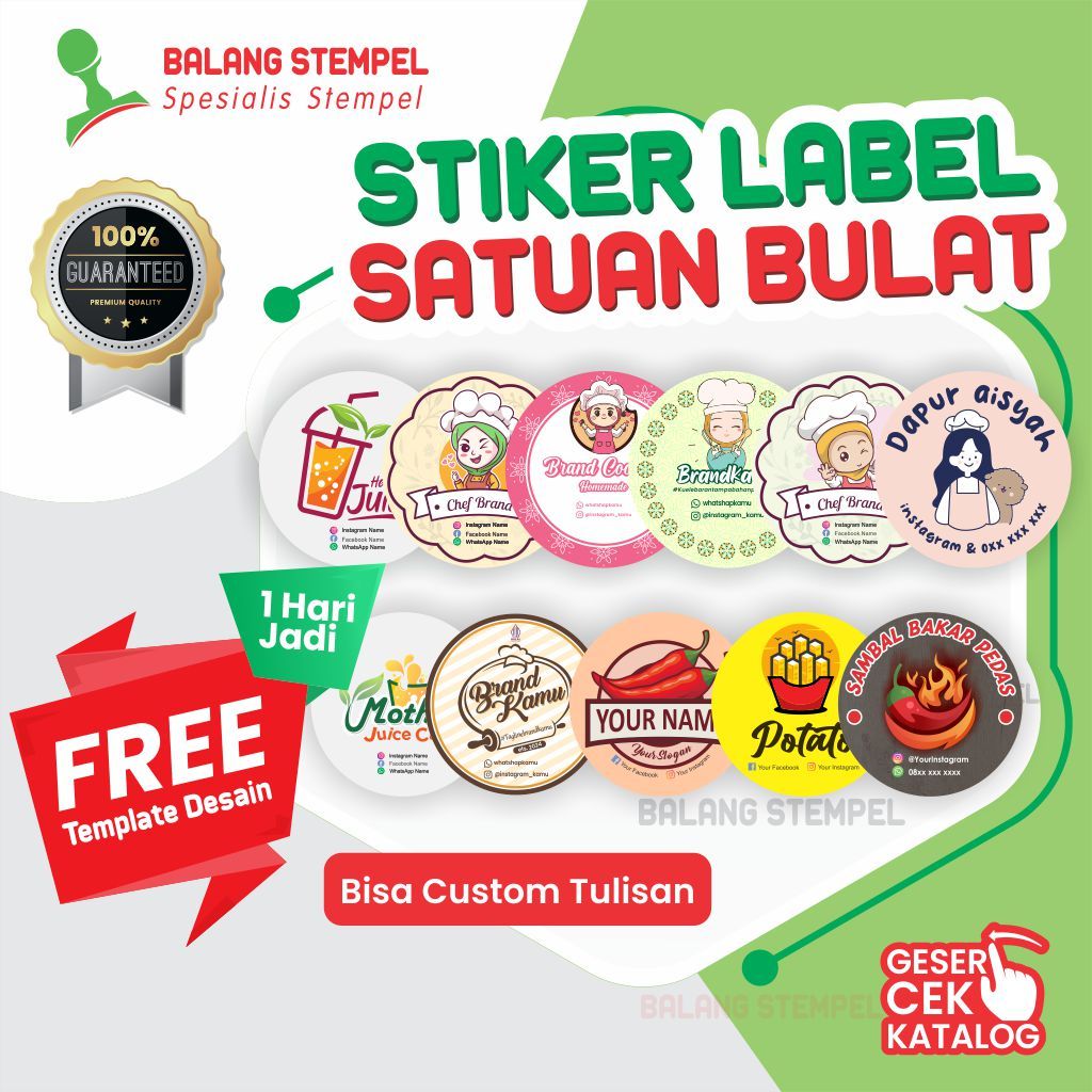 

Stiker Label Satuan Model Bulat Custom Lebel Brand Kemasan Botol Cup