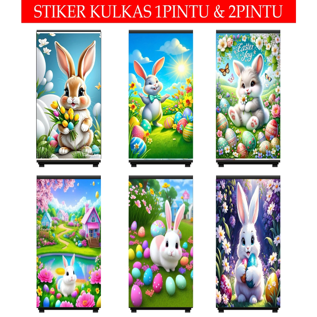 STIKER KULKAS 1PINTU, STIKER KULKAS 2PINTU, STIKER PINTU WC MOTIF KELINCI