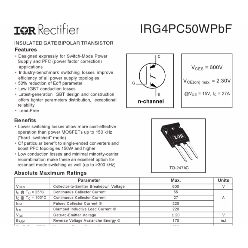 IGBT IRG4PC50W CABUTAN/BEKAS