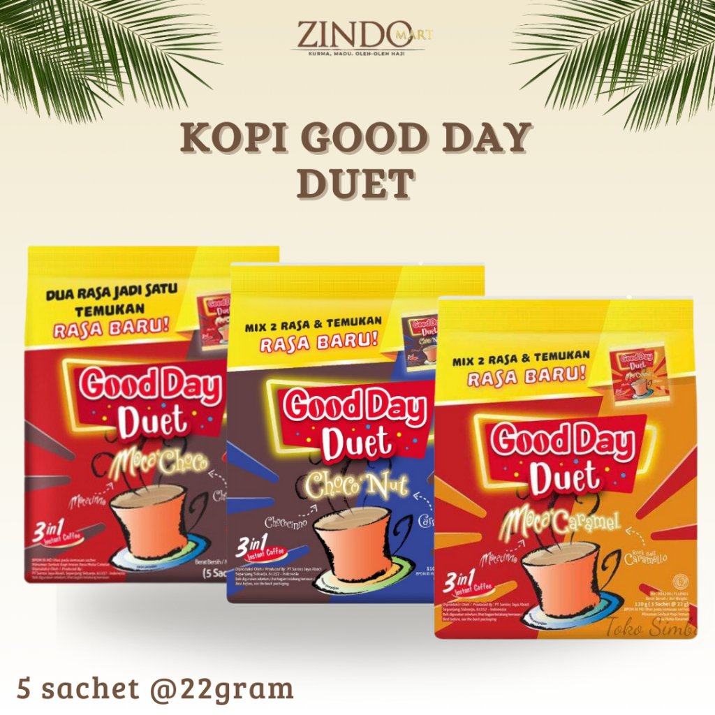 

KOPI GOOD DAY DUET (5 SACHET @22GRAM) INSTAN ALL VARIAN - moca choco, choco nut 110gr