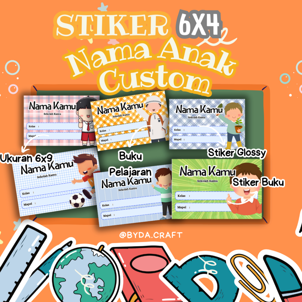 

Sticker Buku dan barang bisa custome pakai nama. Min pemesanan 3