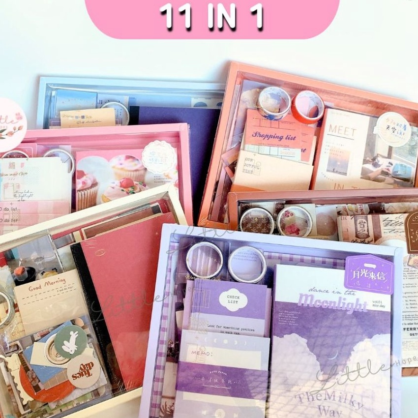 

HJ6 FREE GIFT 155 Pcs A6 DIY Journal Set 11 in 1 Gift Box Hadiah Murah Unik Vintage Scrapbook Lebaran