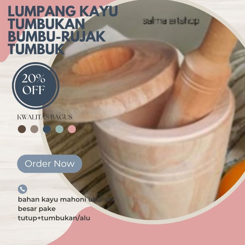 lumpang kayu rujak tumbuk,Lumpang Kayu Tumbuk Bumbu & Rujak dengan Tutup