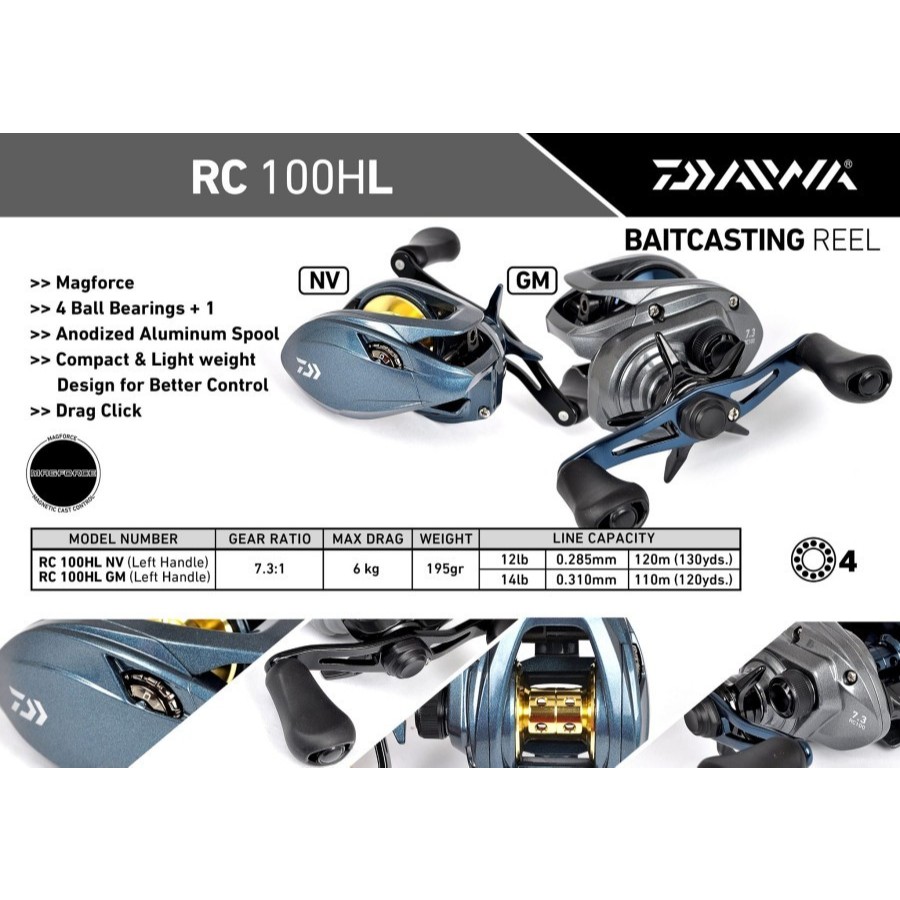 Reel BC / BAITCASTING DAIWA RC 100HL (HANDLE KIRI)