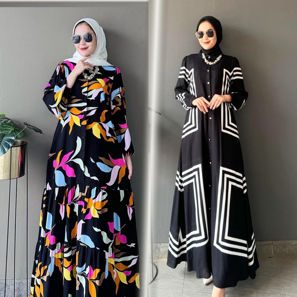 Gamis & Midi Dress Gamis Flower Rainbow Wanita Baju Wanita Gamis Rayon Diamond Gamis Rempel