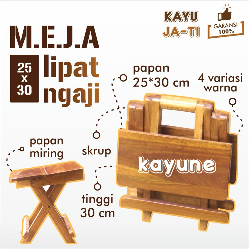 Meja Lipat Rekal Ngaji Mini 25x30 cm Papan Miring Material Kayu Jati Solid - kayune -