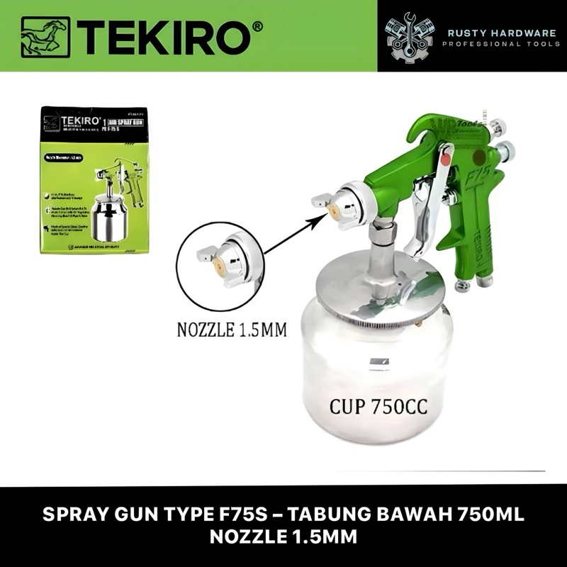 TEKIRO – SPRAY GUN / SEMPROTAN CAT TYPE F75S, TABUNG 750ml NOZZLE 1.5mm TERJAMIN ORIGINAL