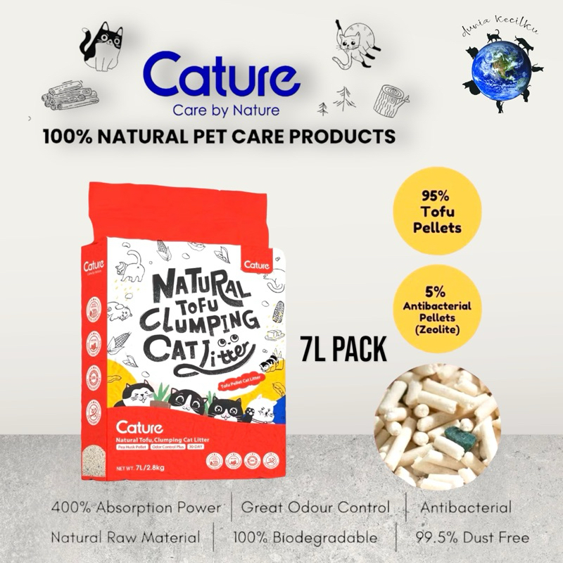 Cature - Natural Tofu Clumping Cat Litter (Tofu Antibacterial) DUST FREE / ODOR CONTROL (7 LT)