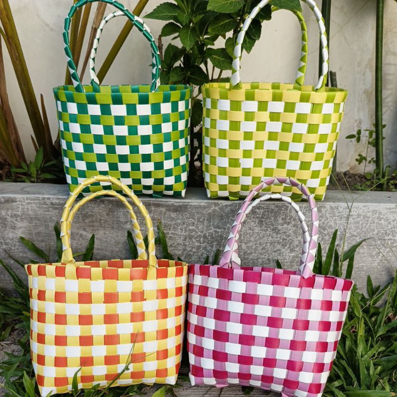 tas anyaman mini handle anyaman