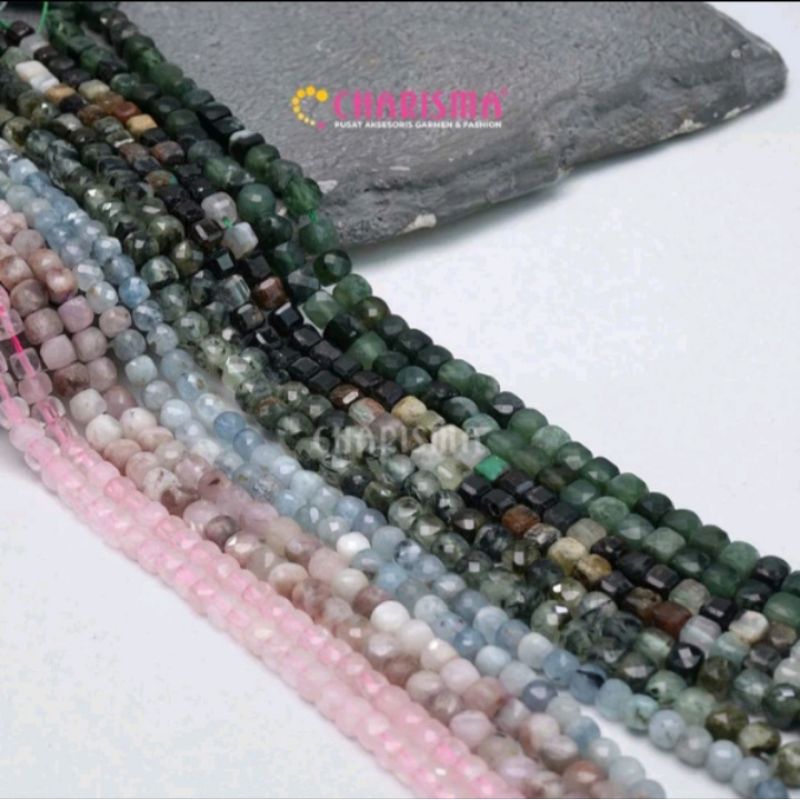 Charisma Mote Batu Natural Stone Square  - Batu Pecah / Natural Stone 4mm / Harga Per String