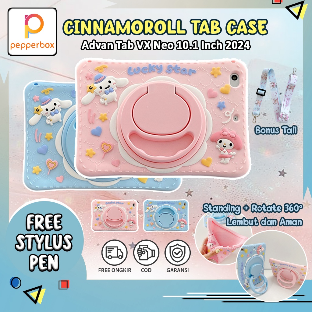 Softcase Advan Tab VX Neo 10.1 Inch 2024 Case Silicon Bonus Stylus Pen Tali Motif Cinnamoroll Cover