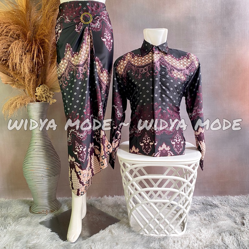 Widya Mode - Baju Batik Kemeja Lengan Panjang Couple Set Rok Lilit Batik Couple Kondangan Batik Sera