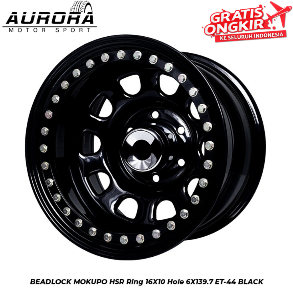 Velg HSR Beadlock Mokupo R16 lebar 10 black pelek mobil hardtop ring 16