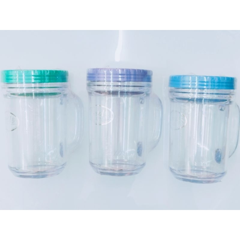 ONYX-ACG19 | MASON JAR MUG | MUG CRISTAL TUTUP 500  ML | GELAS TUTUP PLASTIK 500 ML
