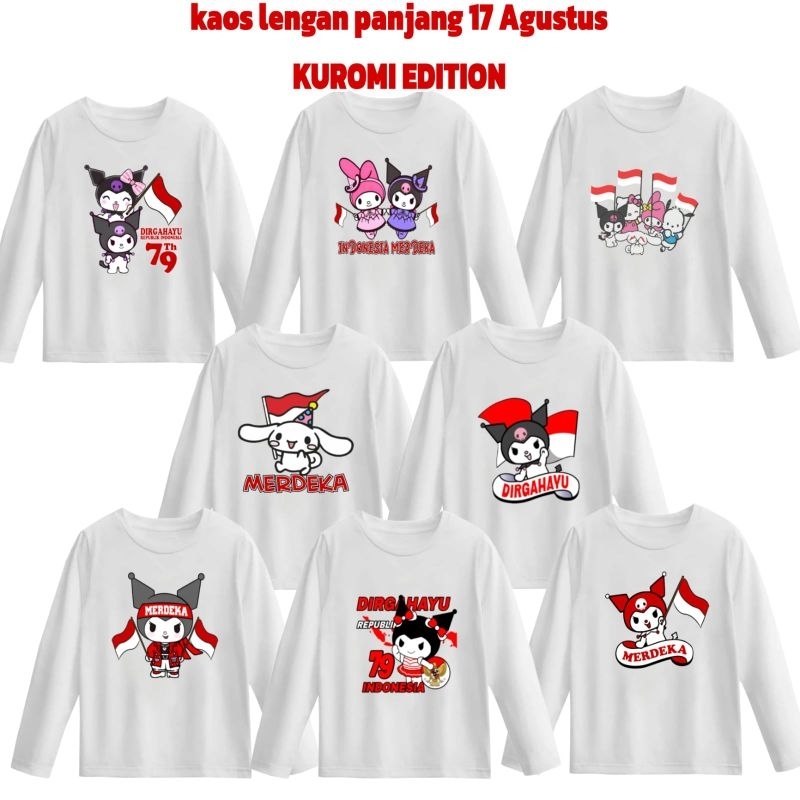 Baju kaos perempuan LENGAN PANJANG ANAK DAN DEWASA edisi KUROMI KEMERDEKAAN spesial WARNA PUTIH