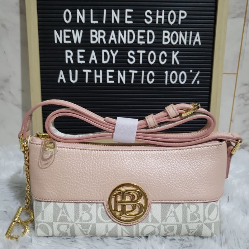 tas bonia original sling bag pink monogram putih