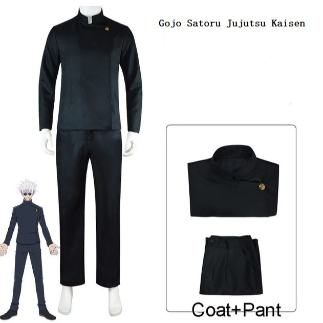 Anime Jujutsu Kaisen Gojo Satoru Cosplay Costume Glasses High School Uniform Remaja