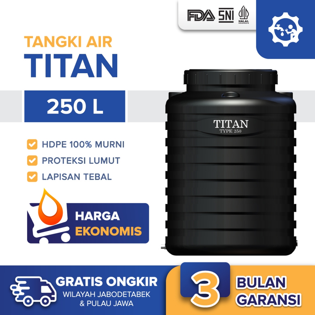 Tangki Tandon Toren Air Titan 250 L Higienis & Free Ongkir