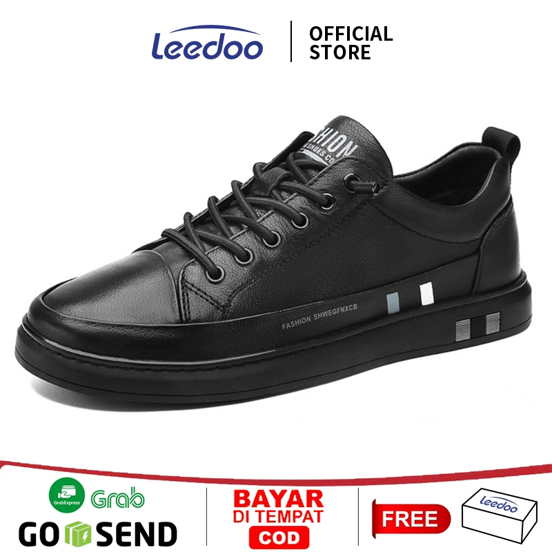 Leedoo Sepatu Sneakers Pria Sepatu Kulit Anti Air Pria Casual Shoe Hitam Kerja Formal Kekinian MC444