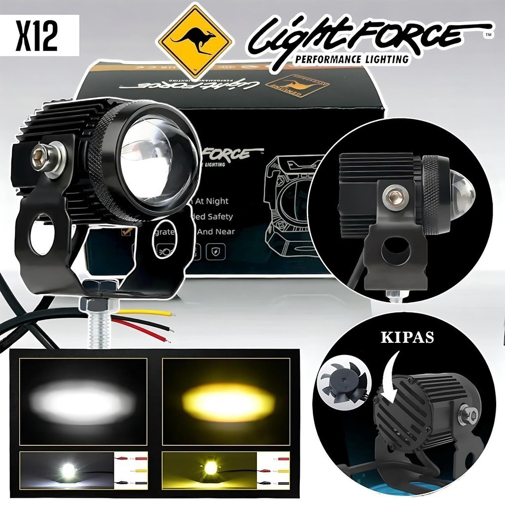 Lampu Tembak Mini LightForce X12 Plus Kipas Cahaya LED putih Kuning vario 160 vario 125 vario150 pcx