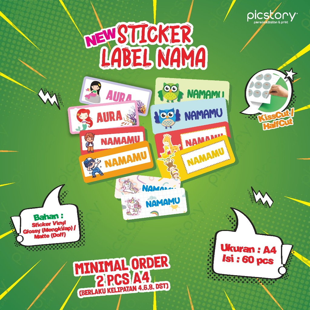 

Stiker Nama Anak - Sticker Label Nama Karakter Anti Air Waterproof