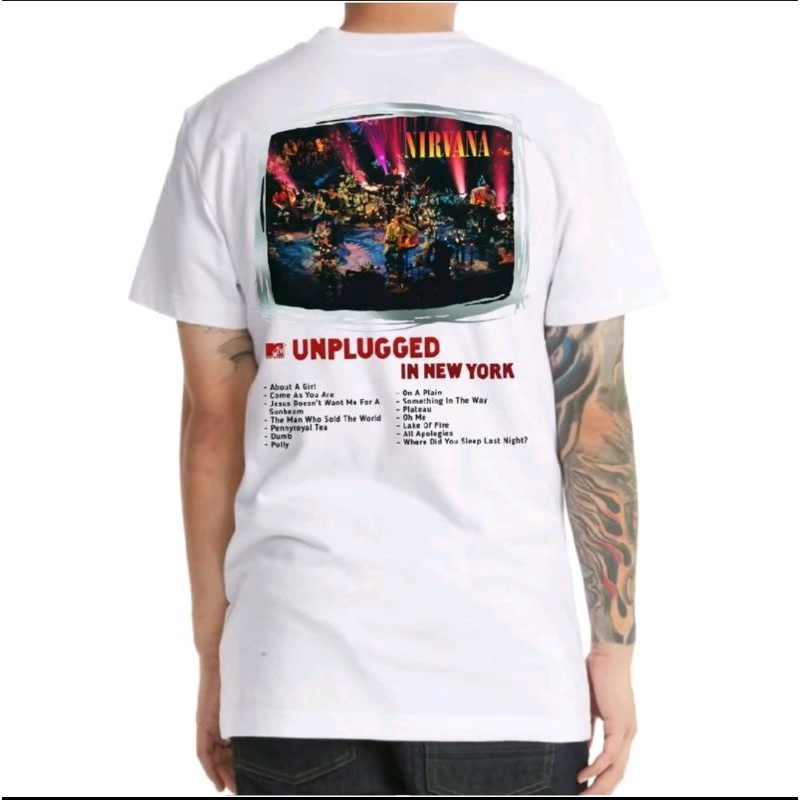 Kaos Band Nirvana Unplugged In New York | Kaos Nirvana Putih | Kaos Putih Pria | Kaos Band Grunge | 