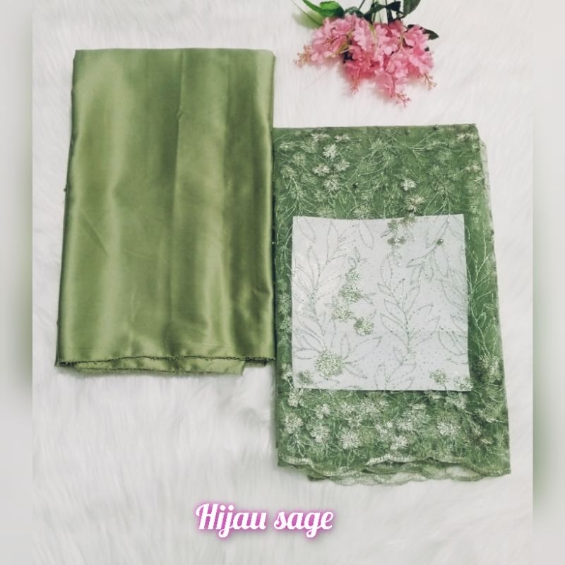 (FREE  CARD)PAKET BRIDESMAID Khusus Hijau SAGE /KAIN BAHAN BROKAT TILE MUTIARA GLITER