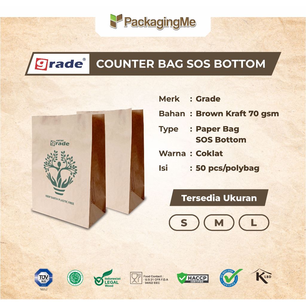 

GRADE Kantong Kertas SOS Paper Bag Polos & Motif Warna Coklat Bungkus Makanan Belanjaan - PackagingMe
