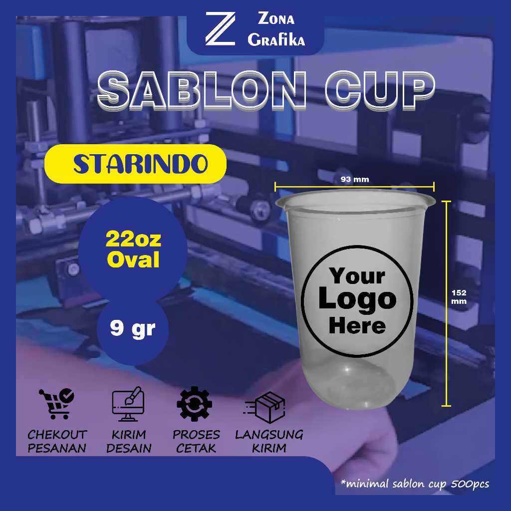 Sablon Cup Starindo 22oz Oval