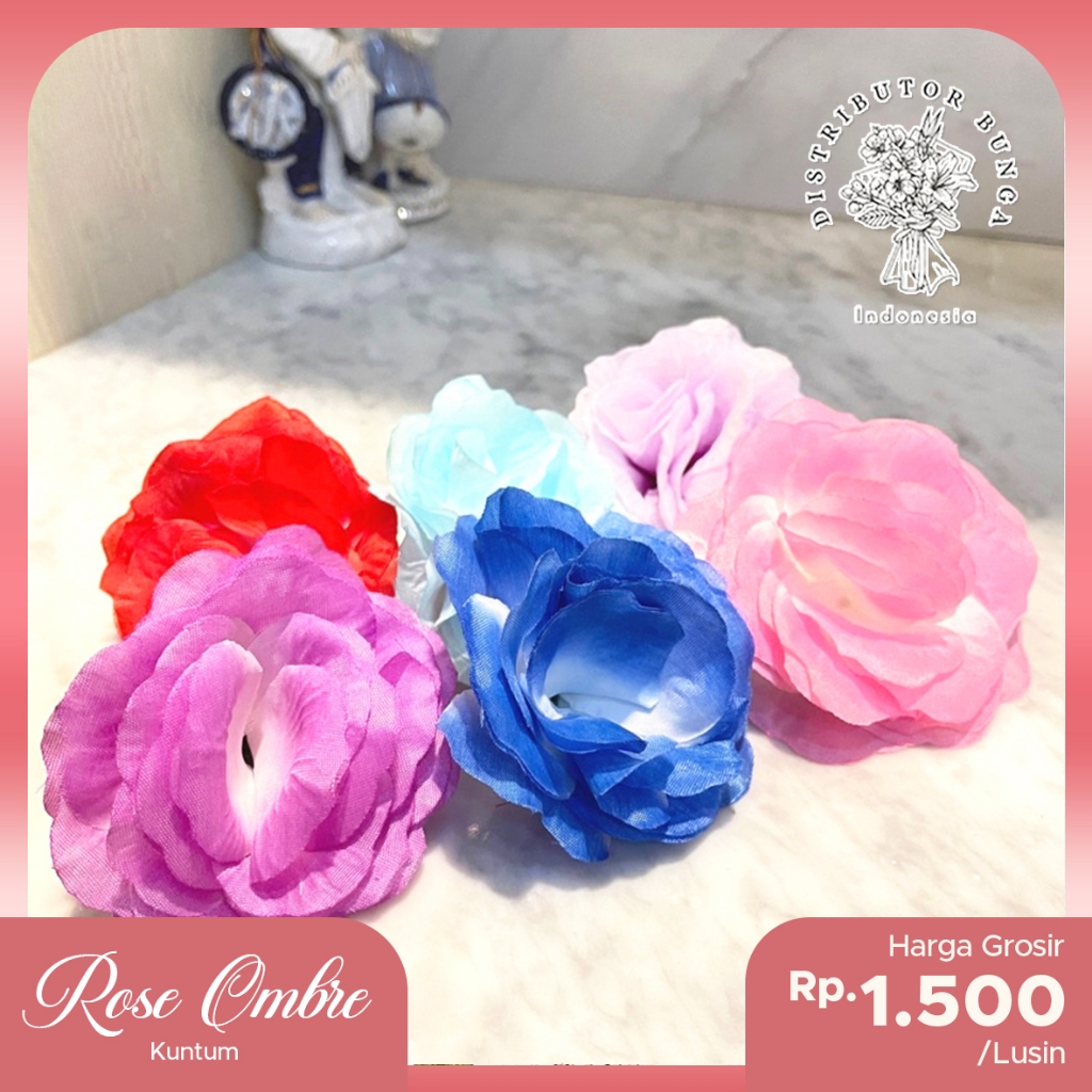 ✅COD - Kuntum Bunga Mawar Rose Ombre Gradasi Import Plastik / Bunga Mawar Rose Artificial / Artifici