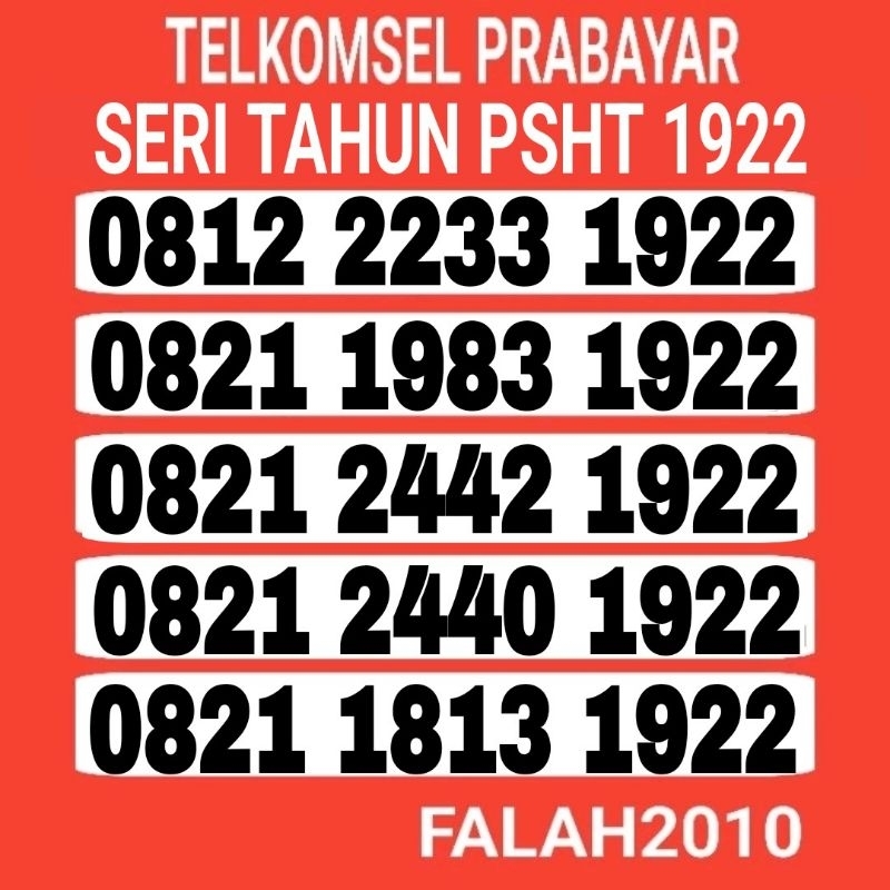 NOMOR CANTIK  SIMPATI TELKOMSEL TAHUN PSHT 1922 KARTU PERDANA NOMOR CANTIK TELKOMSEL TAHUN PSHT 1922
