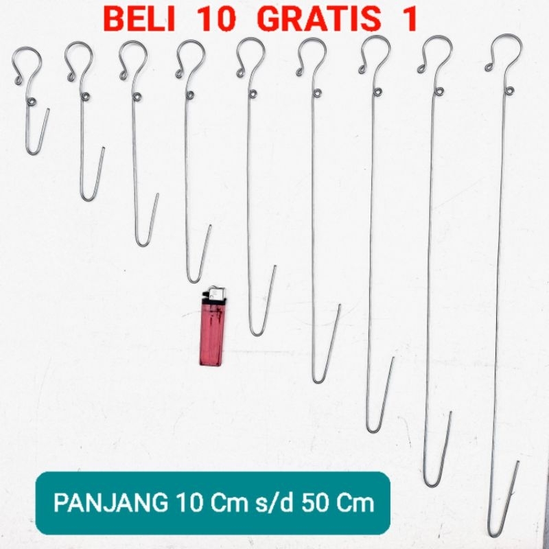 PAKET 11 PCS KAWAT GANTUNGAN CANTOLAN PENGAIT 10 CM s/d 50 CM LEHER PENDEK POT TANAMAN BUNGA ANGGREK