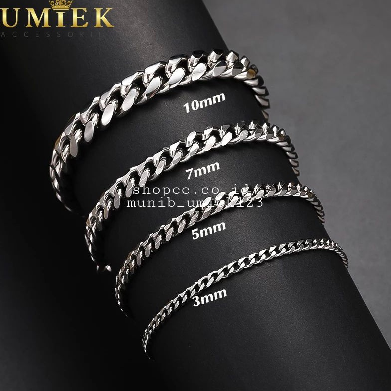 KODE B23Q Gelang Pria Wanita Titanium Rantai Silver putih perak asli Rante cowok cewek keren anti ka