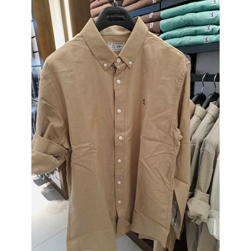 GIORDANO KEMEJA LENGAN PANJANG FOR MAN KHAKI(Original)100%