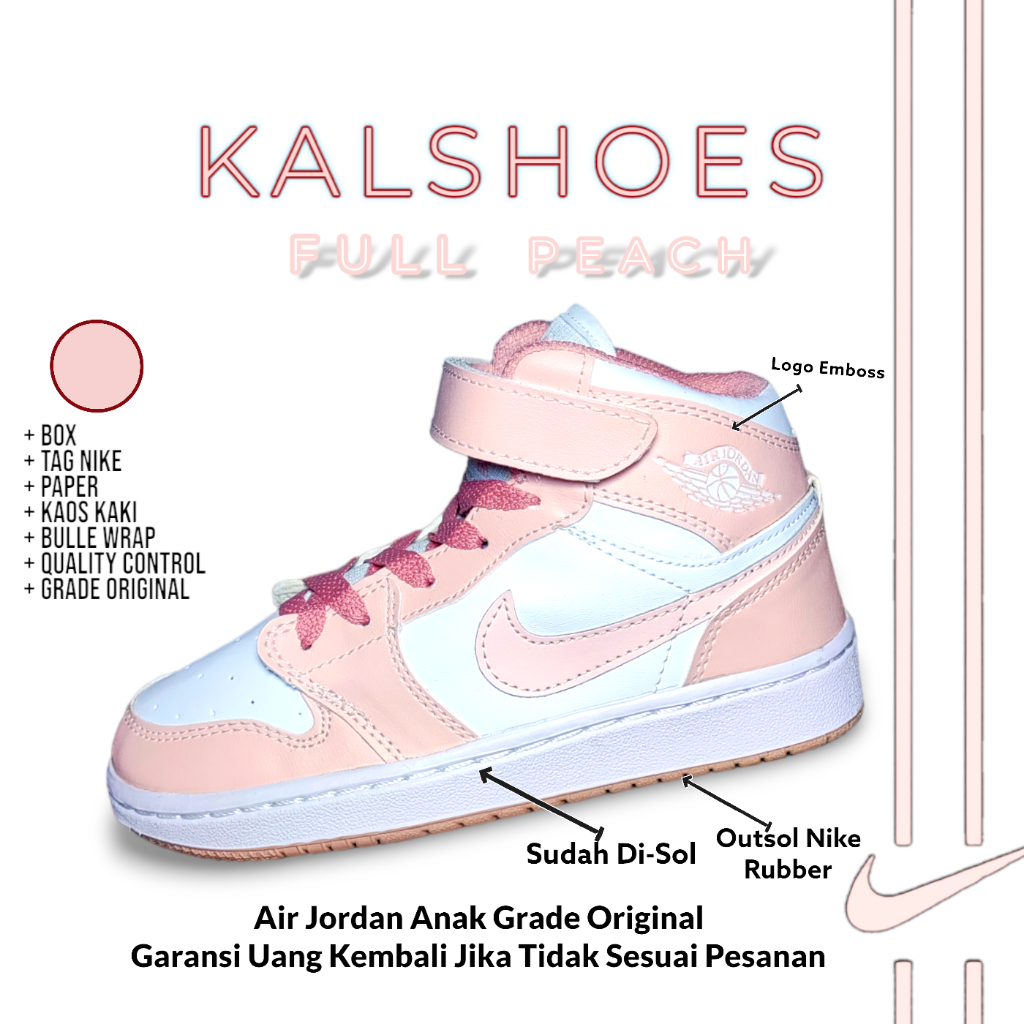 Sepatu Anak Perempuan Jordan Full Peach Grade Original Premium Quality Umur 3 4 5 6 7 8 9 10 Tahun