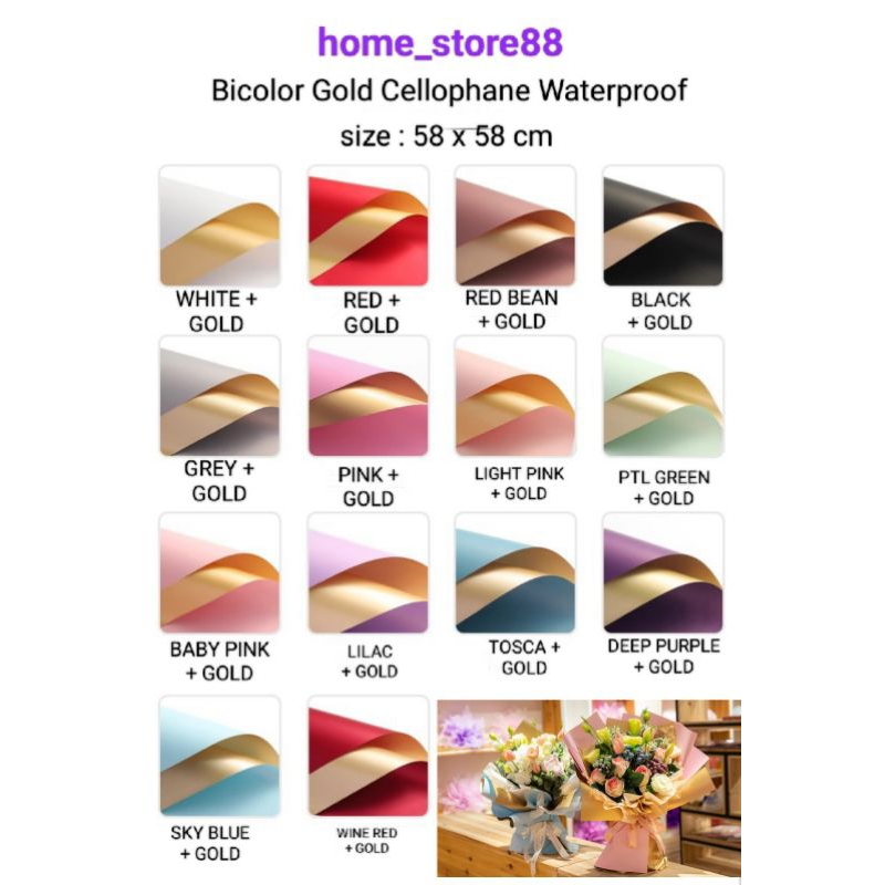 

Bicolor Cellophane Gold Waterproof / Kertas Buket Bunga Anti Air