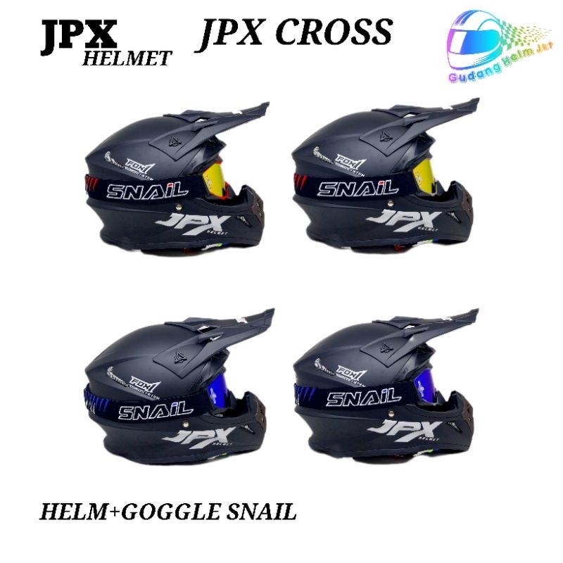 Helm JPX Cross/Trail JPX FOX 1 Polos Hitam Doff plus GOGGLE SNAIL