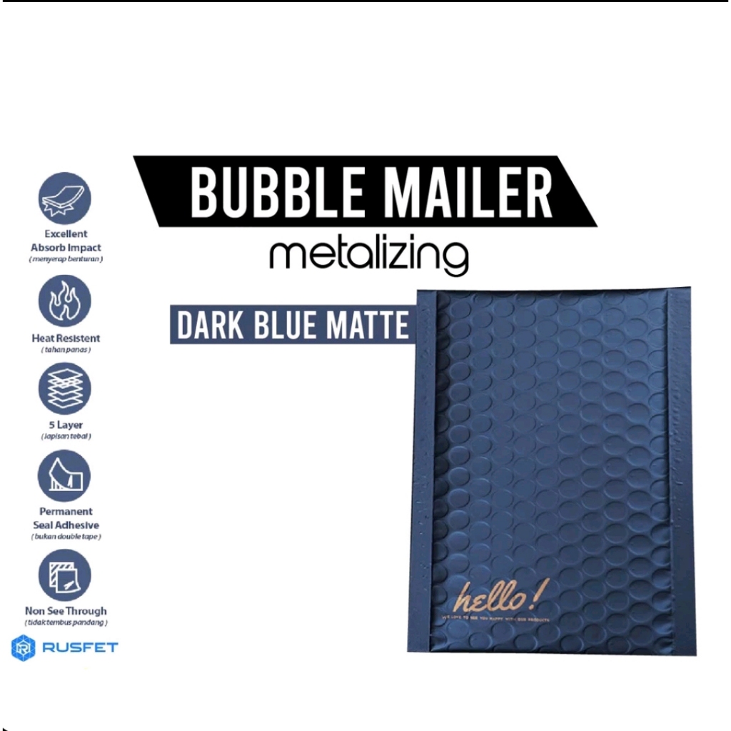 Termurah Amplop Bubble Murah Dark Blue Matte - Bubble Mailer Rusfet 18 x 23 cm