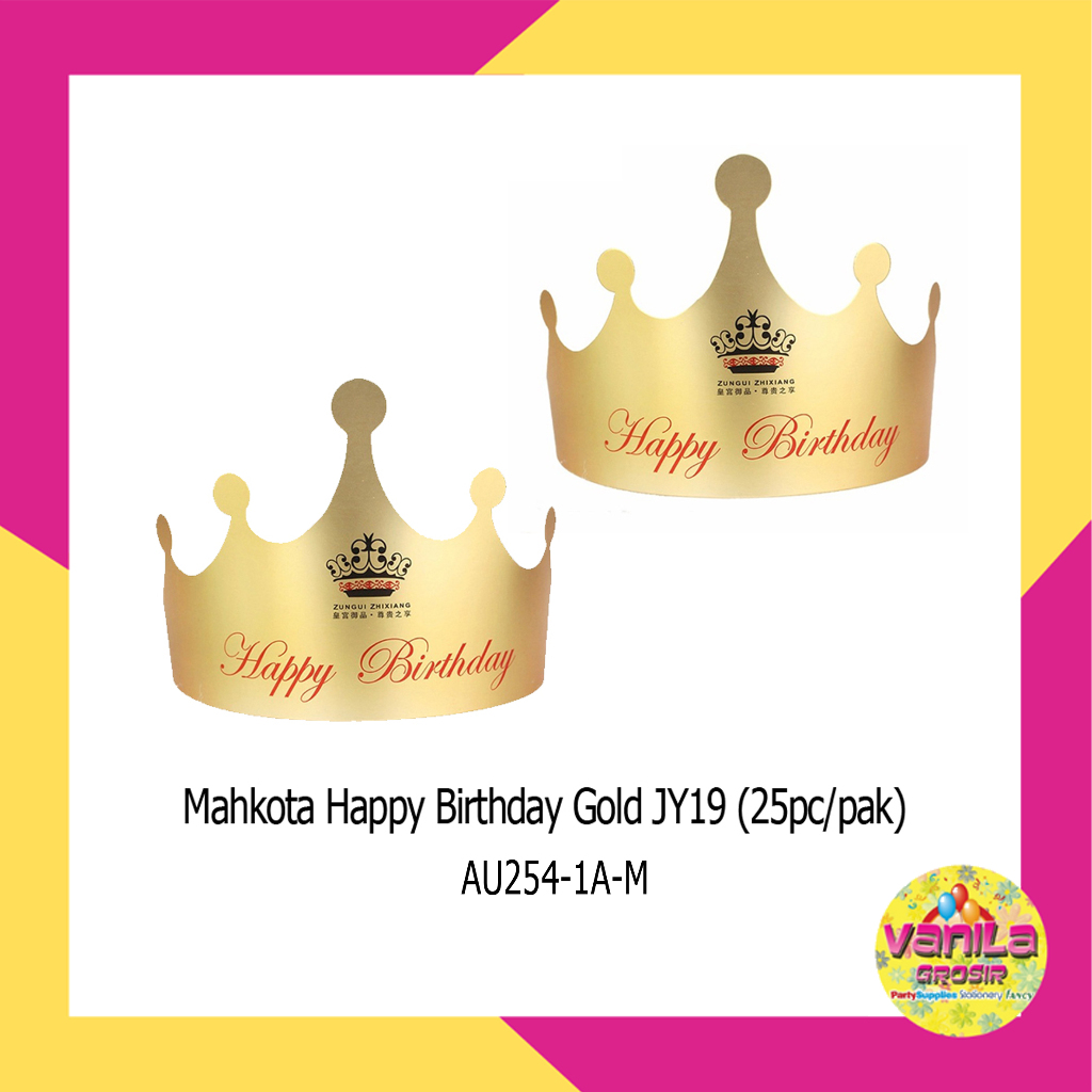 Topi Mahkota HBD Gold Kertas, topi mahkota ulang tahun, topi mahkota hbd lipat, topi ulang tahun