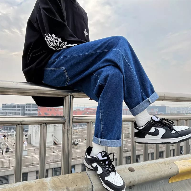 Celana Panjang Oversize Jeans Loose Pants Korean Look Pria Retro Straight Denim