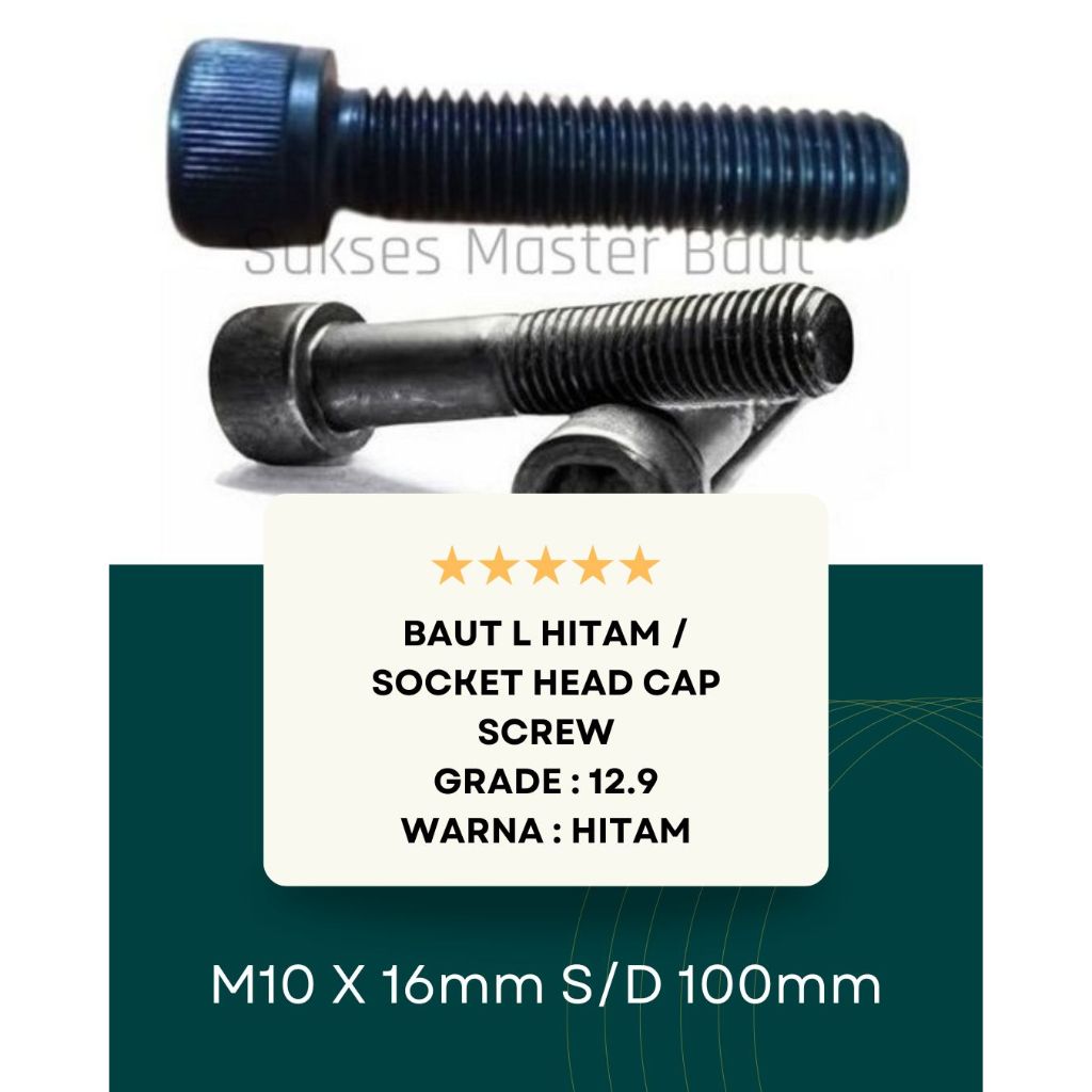 BAUT L HITAM 12.9 / BOLT SOCKET M10x16, M10x20, M10x25, M10x30, M10x35, M10x40, M10x45, M10x50, M10x