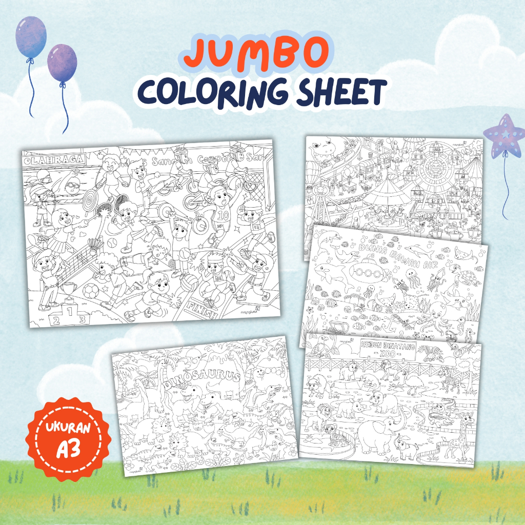 

Jumbo Coloring Sheet/Poster Mewarnai/Kertas Mewarnai/Lembar Mewarnai - Ukuran A3 - Kertas HVS Tebal 100 gram