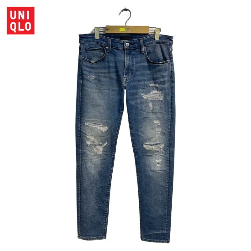 Celana Panjang Jeans Pria Skinny Ripped Sobek Fit Brand UNIQLO Cowok Brand Original Second Thrift Pr