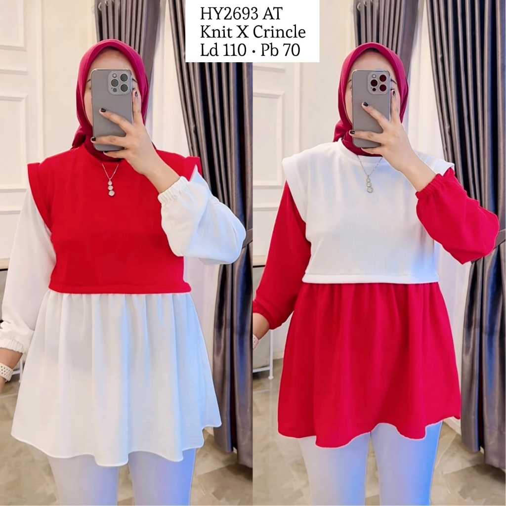 ATASAN WANITA BLUS MERAH PUTIH KAO KNIT RAJUT IMPORT