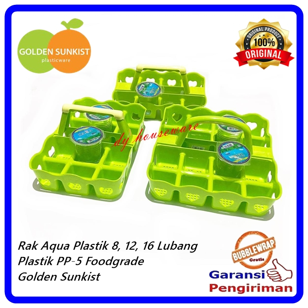 Rak Gelas Wadah Air Minum Gelas Rak Aqua Gelas Plastik 16 Lubang 12 Lubang 8 Lubang Golden Sunkist