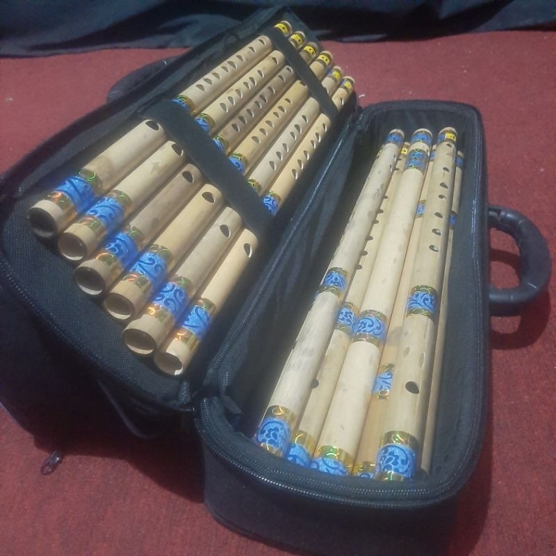 suling bambu ( dangdut ) murah 1 set + tas gratis stand portable